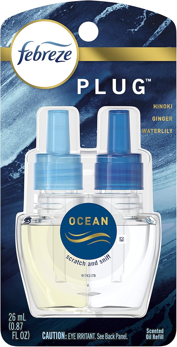 Febreze Origins Fade Defy PLUG Air Freshener & Odor Eliminator, Ocean, (1) .87 fl. oz. Oil Refill