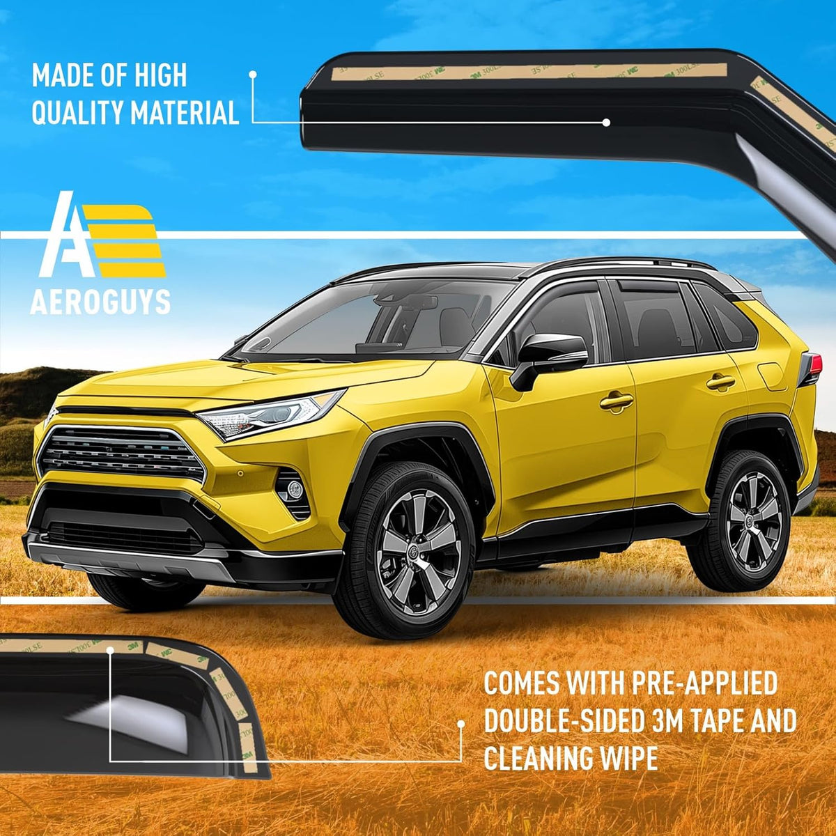 Extra Durable Window Deflectors in-Channel Window Visors Rain Guards Fit for Toyota RAV4 2019-2025, Sun Visors, Wind Vent for Shades, Exterior Car Accessories - 4pcs. AG0668