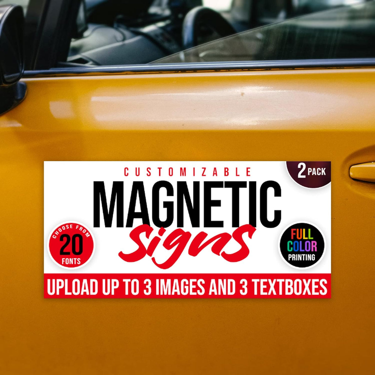2 Pack, Personalized Magnetic Signs for Vehicles, Custom Car Magnets for Businesses, Customized Full Color Magnetic Truck Signs, 12x24 Car Magnet Signs (Design A)