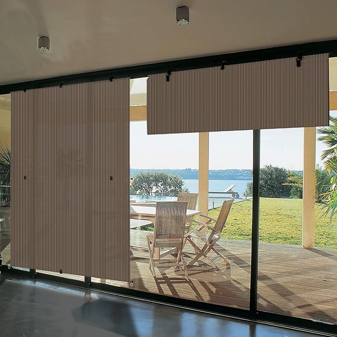 Bynbbur 4'W x 13.5'H Outdoor Patio Shades Foldable Roller Blinds, 220 GSM Sun Shade Roll Up Porch Screens Exterior Shade Cloth for Deck Pergola Backyard, Brown