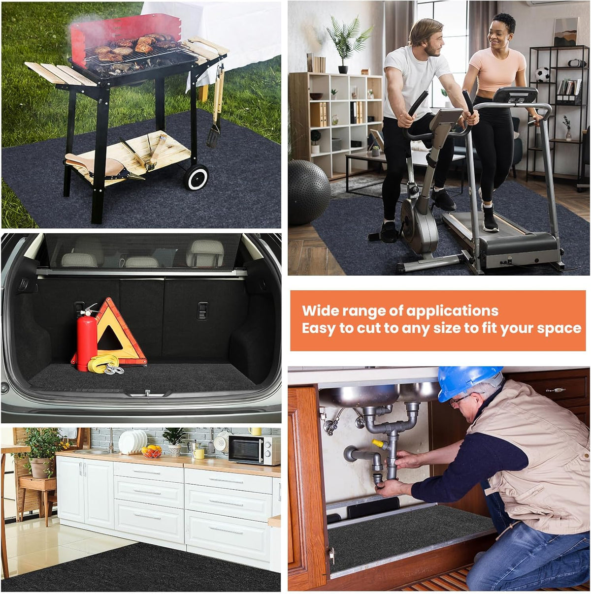 2 Pcs 36 x 60 Inch Oil Spill Mat for Driveway Garage Under Car Leaks Absorbent Oil Pad, Black Rubber Mat Garage Floor Protecting with Waterproof Backing, Reusable, Washable, Non Slip
