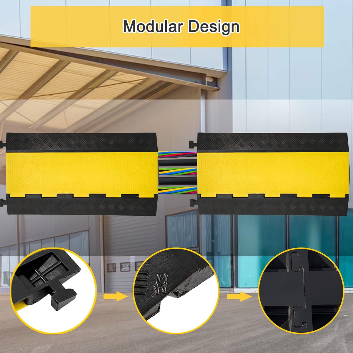 CXRCY Cable Ramp 1 Pack of 5 Channel PVC Rubber Cable Protector,18000lbs Capacity Heavy Duty Speed Bumps Hose Cord Channel Protector Ramps for Wire/Hose/Pipe Hider Driveway Outdoor