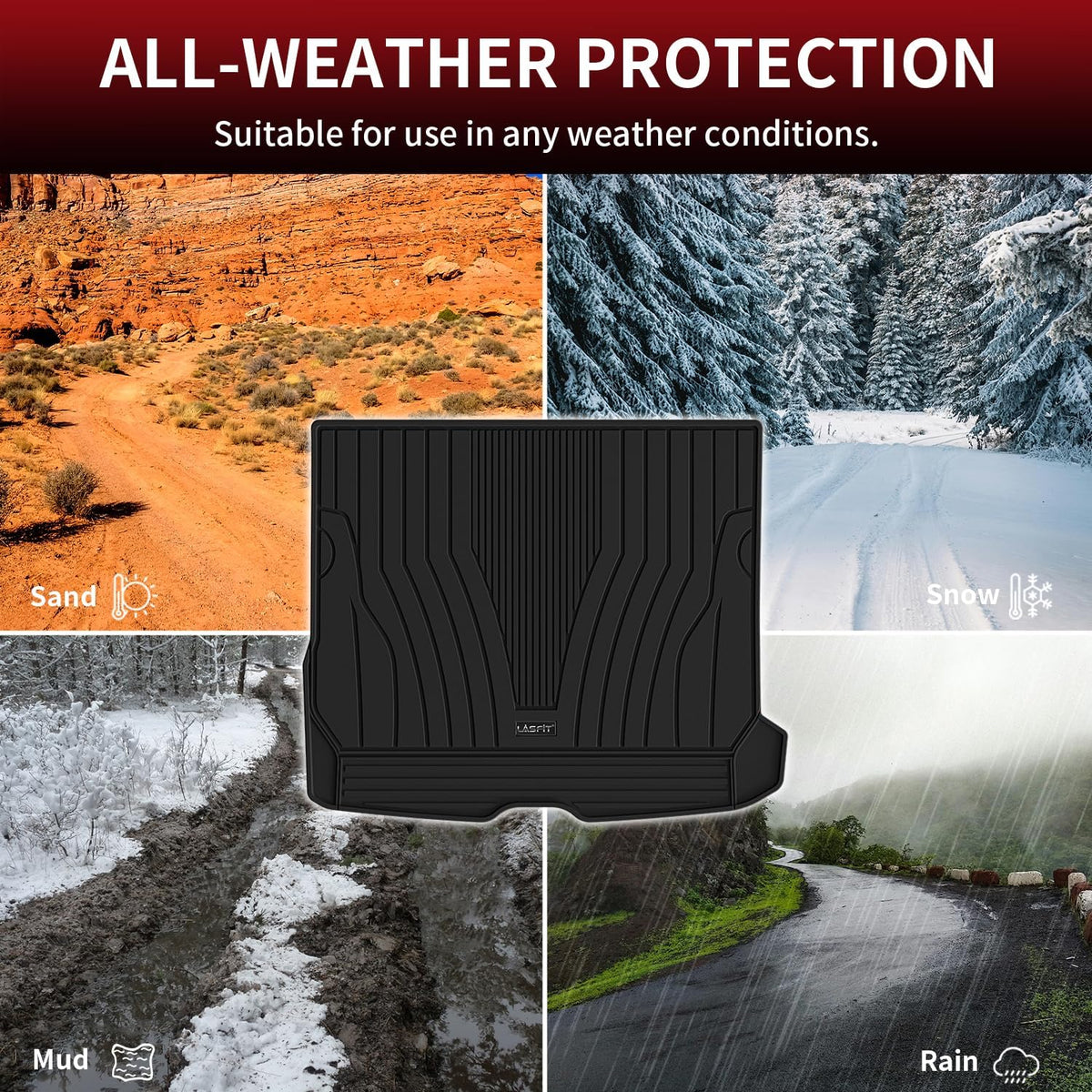 LASFIT Cargo Mat for Mercedes Benz GLC SUV 2025 2024 2023 300 / 300e / 43 AMG, All Weather TPE Custom Fit Mercedes Benz GLC SUV Trunk Mat Cargo Liner, Black