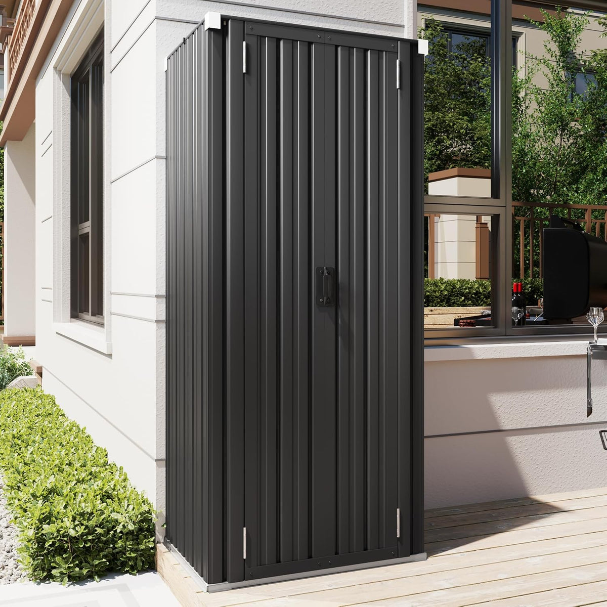 AECOJOY Outdoor Storage Cabinet, Outdoor Cabinets Waterproof with Shelves, Vertical Tall Garden Outdoor Cabinet, Sheds & Outdoor Storage Clearance Cabinet Weatherproof for Outside in Dark Grey