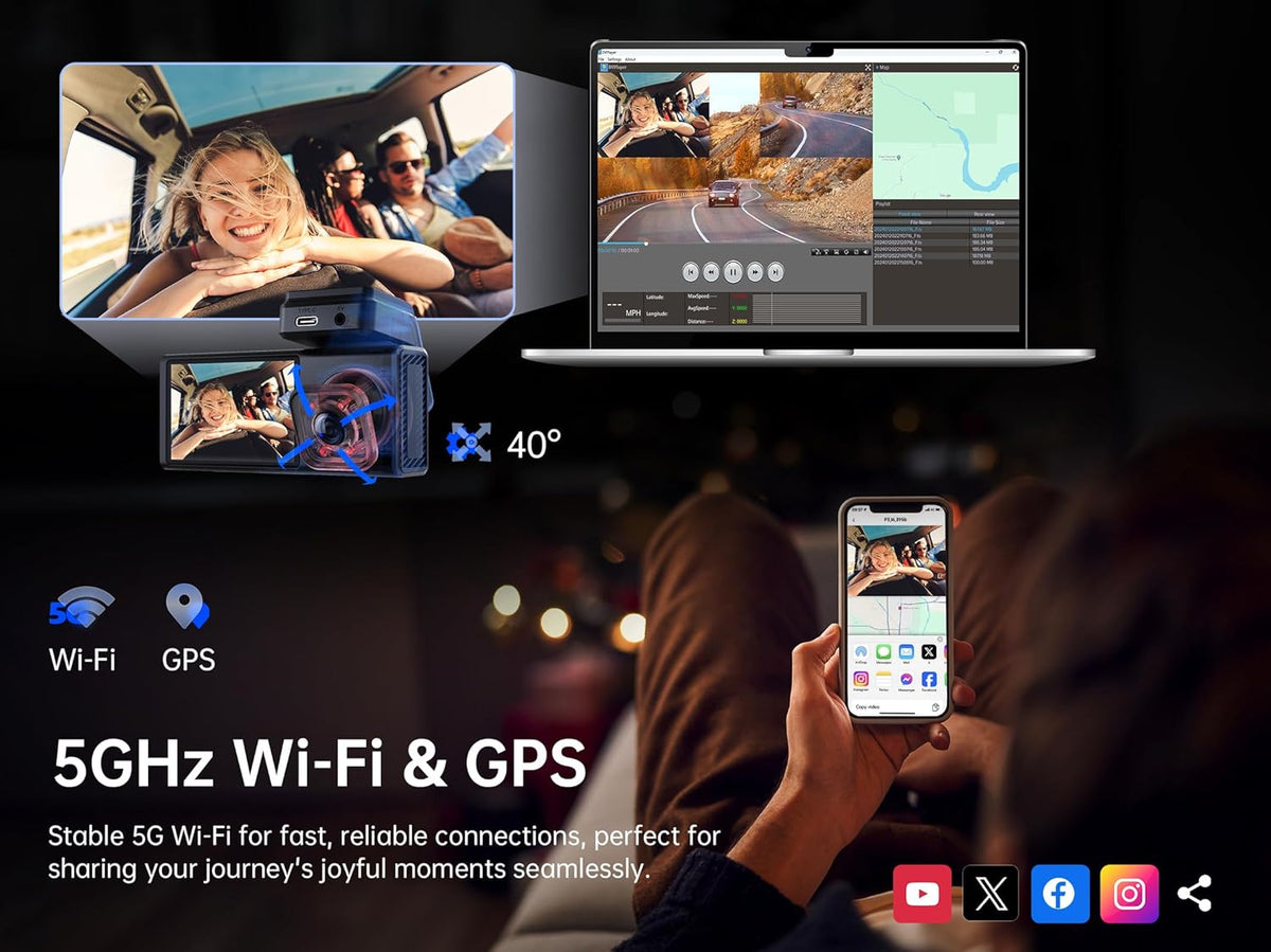 Pelsee P2 Trio 4K Dash Cam Front and Rear Inside WiFi, 64GB Card, 4K+1080P+1080P Dashcam,3 Channel Dash Camera for Cars Smart Driving Assistant ADAS/BSD/DMS,Night Vision/24H Parking Mode/G-Sensor