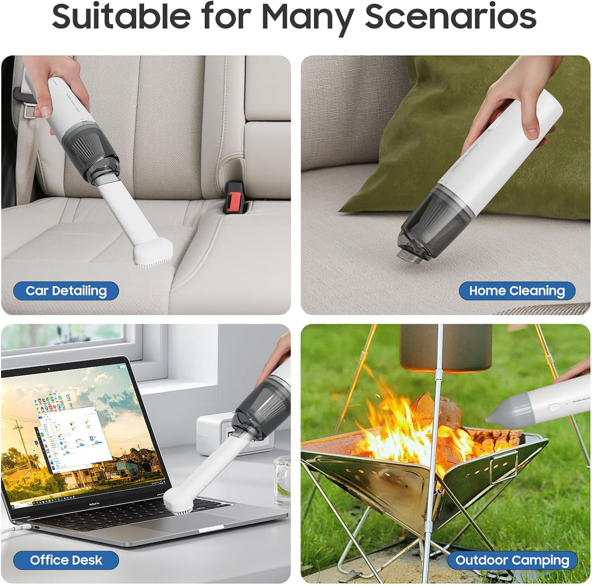 Handheld Vacuum Cordless, Car Vacuum Cleaner Portable with HEPA Filter, 2 Suction Modes, Mini Hand Held Vacuum Rechargeable for Car, Home, Pet Hair, Office, Desk, Keyboards (White)