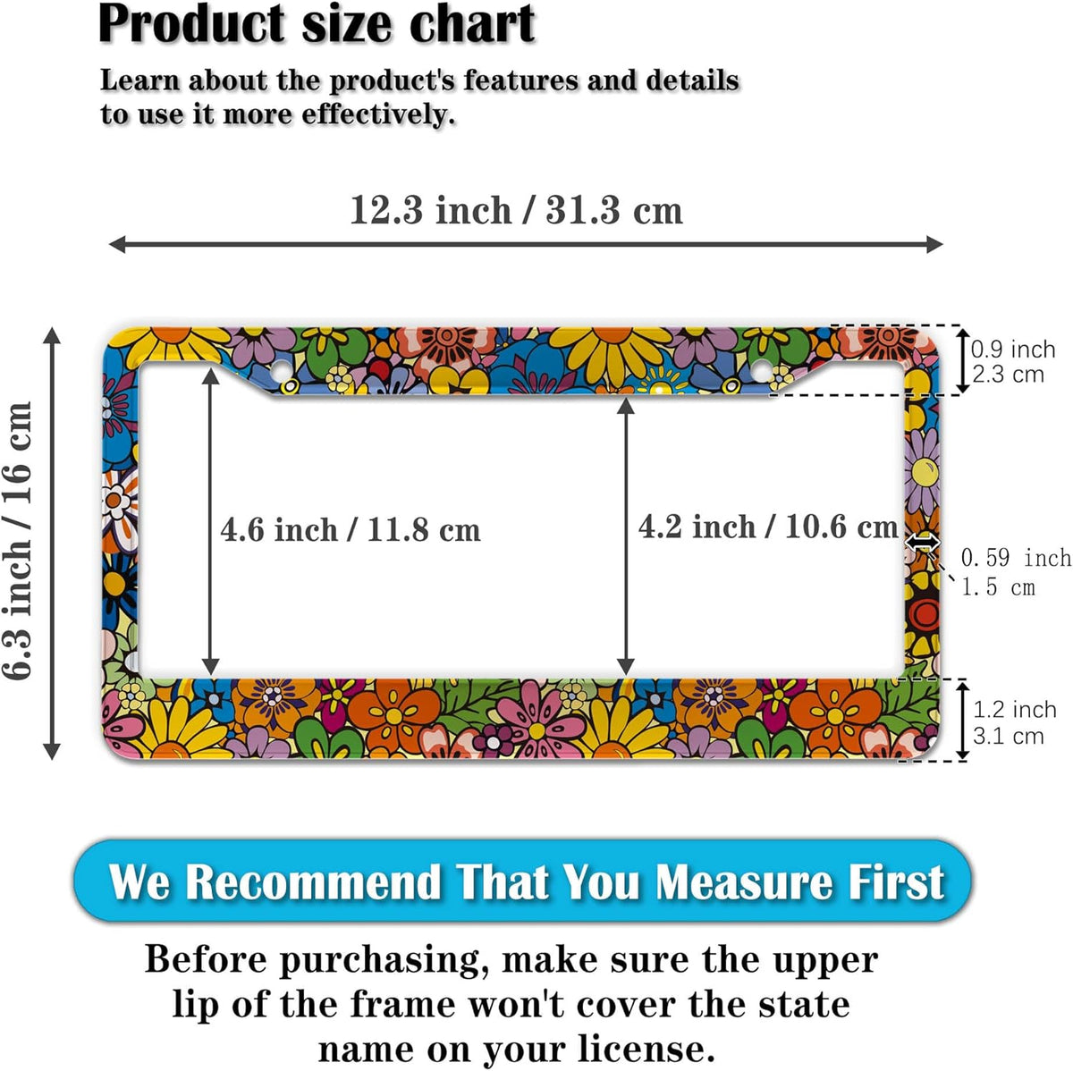 License Plate Frames Multicolor Car Plate Frames Abstract Hippie Flowers Universal Aluminum Car Accessory 2 Pack with Screw Covers Set
