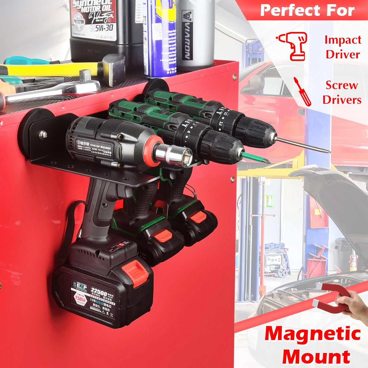 MUTUACTOR Super Power Tool Organizer Heavy Duty,Magnetic Mount Drill Holder Tool Storage,Anti-slip Magnetic Impact Drilling Driver Wrench Holder for Indoors Installation Repair Fixing