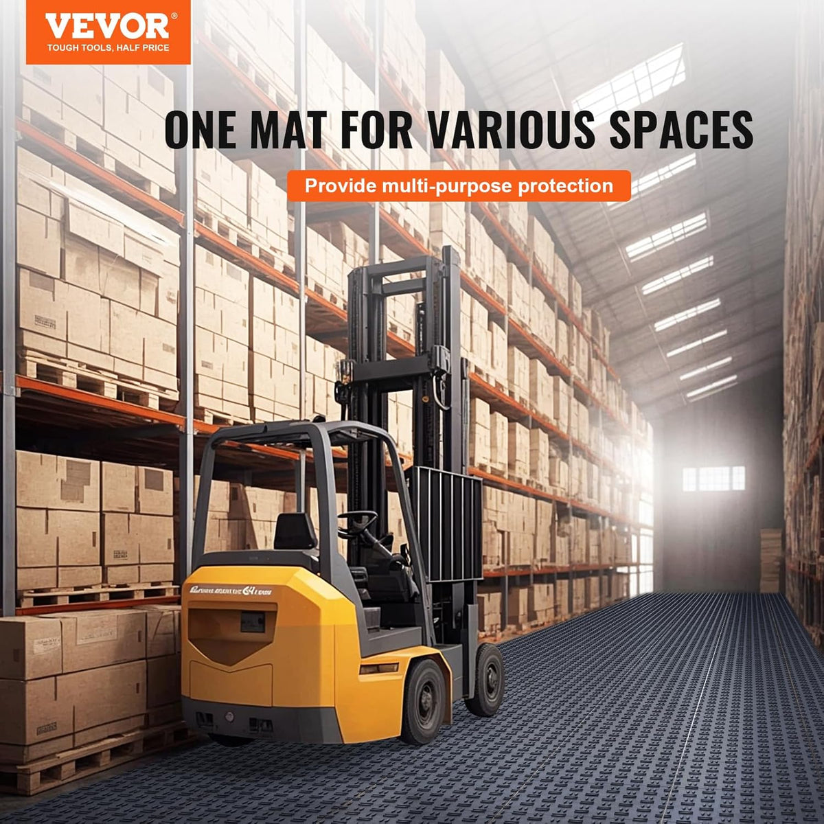 VEVOR Garage Tiles Interlocking, 12 x 12 x 0.53 inch 50 Pack Garage Floor Covering Tile, Non-Slip Double-Sided Texture Garage Flooring Tiles, for Garages, Basements, Repair Shops, Graphite Gray
