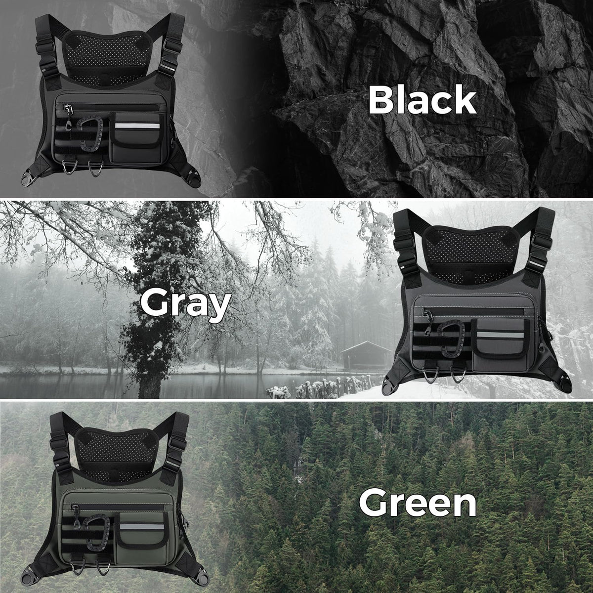 Outdoor Chest Bag For Men, EDC Chest Pack With Built-In Phone Holder, Lightweight Chest Rig Pouch