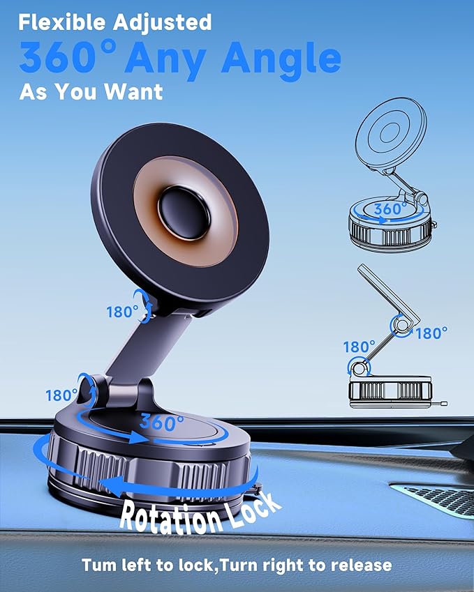 LOMONICA 2026 Upgraded Car Phone Holder for Magsafe [120+LBS Strongest Suction & 2800gf Magnetic] 360° Adjustable Car Phone Mount, Phone Holders for Your Car for iPhone 12-17 Pro Max Series & Samsung