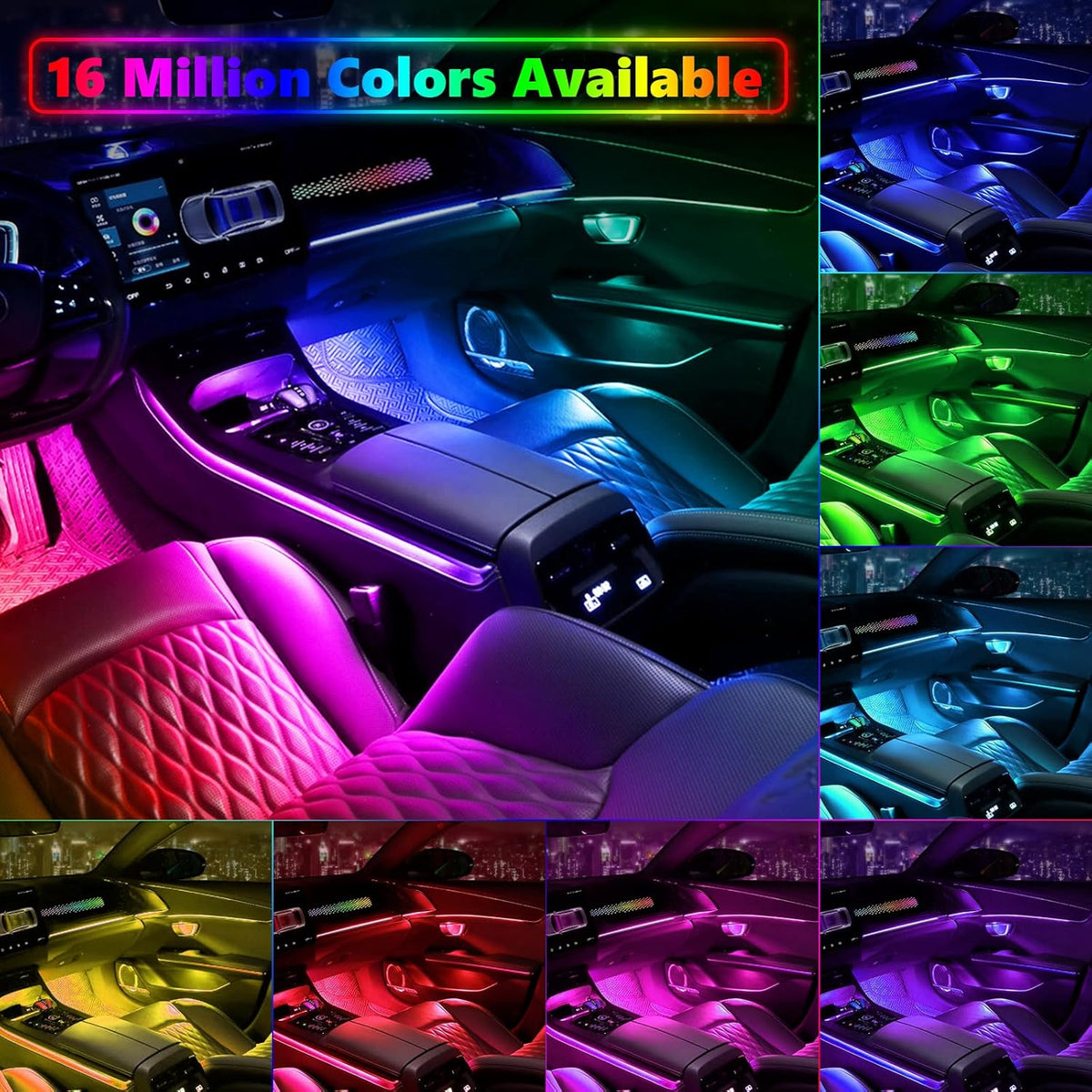 AMKI Dreamcolor Acrylic Interior LED Strip Light, Neon Light with Wireless APP Control, 10 in 1 Sub-Control Ambient Light Kit Accessories with DIY and Music Mode, 16 Million Colors
