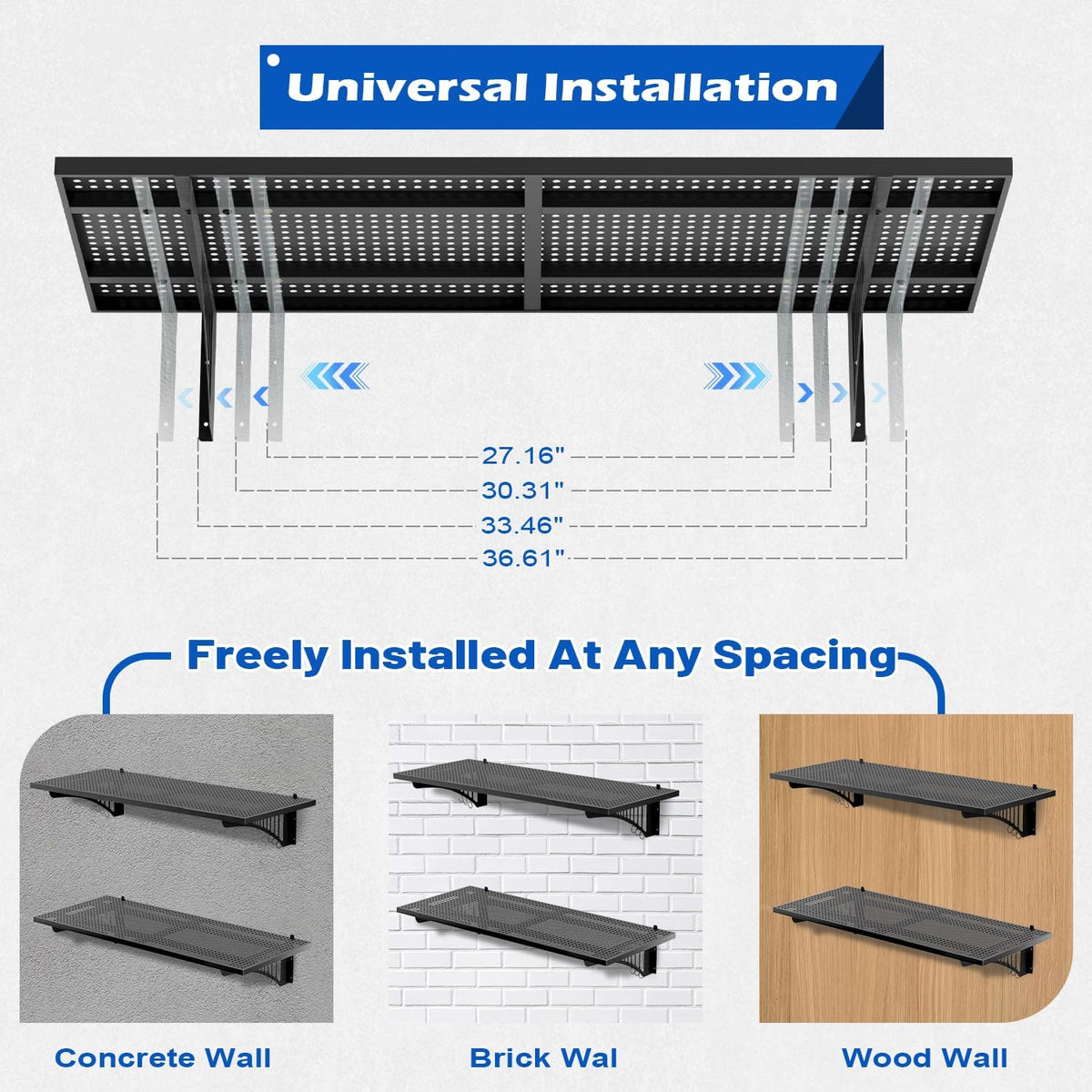 YOLENY 2-Pack 1.64x4FT Adjustable Heavy Duty Garage Wall Shelving, 500lbs Load Capacity Wall Mount Storage Shelf, Garage Storage Rack with Hooks, Metal Floating Shelves Organizer for Workshop
