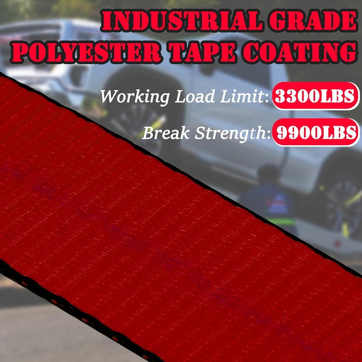 4 Pack Car Tie Down Straps for Trailers - 2" x 96" - 3,300 lbs Safe Working Load -Adjustable Wheel Straps for Hauling Cars.