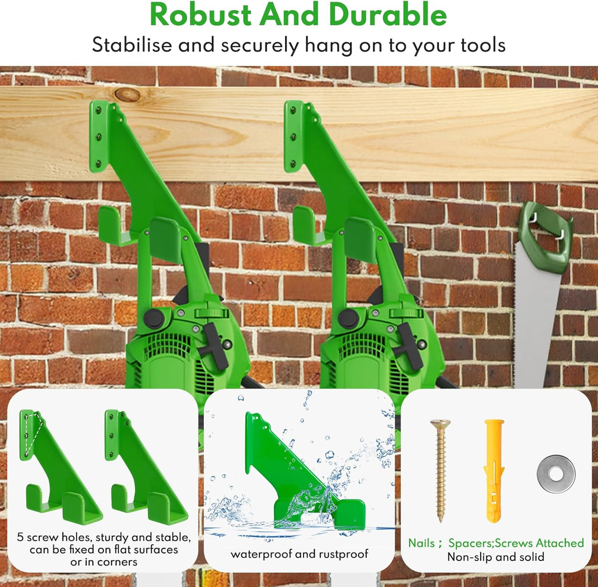 Chainsaw Hanger,2pcs Ideal for Adult Garage Tool Organizer. This Chainsaw Accessory Rust Proof Alloy Steel Construction with Powder Coating, Perfect Wall Mount Solution for Your Chainsaw.(green)