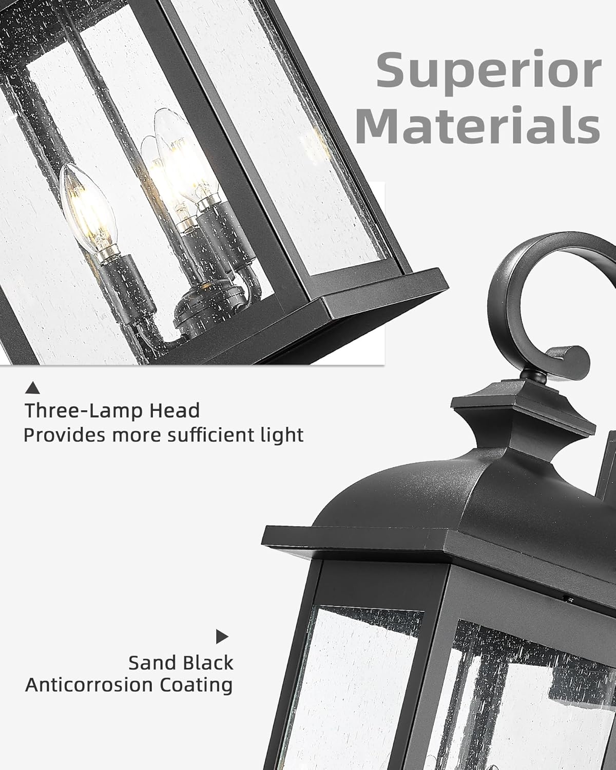 FEMILA 26" Outdoor Wall Light, Large Exterior Wall Light Fixtures, 3 Light Outdoor Wall Lantern Porch Lights for Entryway, Patio, Garage, Doorway, Matte Black Finish, E12 Base, 4FD54B-L BK