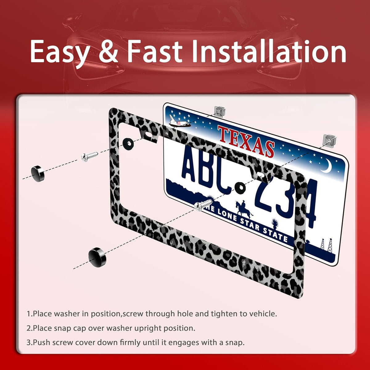 Black Gray Leopard Print License Plate Frame Beautiful Cheetah Print License Plate Holder Funny Stainless Steel Accessories Cars Decor with 2 Holes and Screws Fits Standard Us Ca Vehicles 12.2 X 6 in