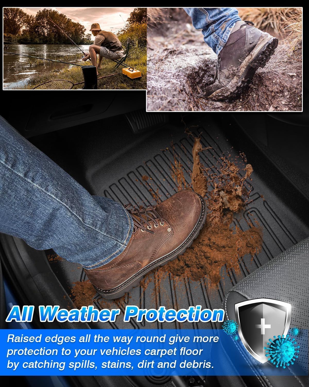 Cartist Floor Mats Fit for 2014-2018 Chevy Silverado & GMC Sierra 1500 Crew Cab;2015-2019 Silverado/Sierra 2500HD/3500 HD Crew Cab, All Weather TPE Custom Fit Silverado Floor Mats 1st & 2nd Row