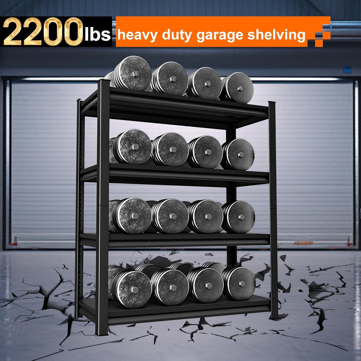 Garage Storage Shelves Heavy Duty, 48”W Garage Shelving and Storage Rack, 2200LBS Loads Shelving Units, Adjustable 4-Tier Metal Shelves for Garage, Warehouses, 48”W×16”D×63”H,Black