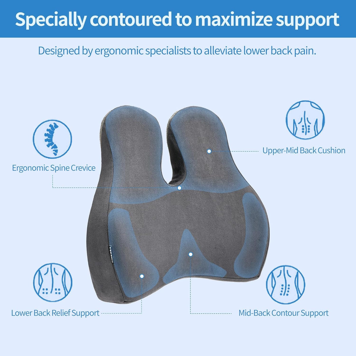 Lumbar Support Pillow for Office Chair and Car Seat - Gel Memory Foam Back Cushion Improve Sitting Posture & Back Pain Relief, Lumbar Support Cushion with Adjustable Strap & Non-Slip