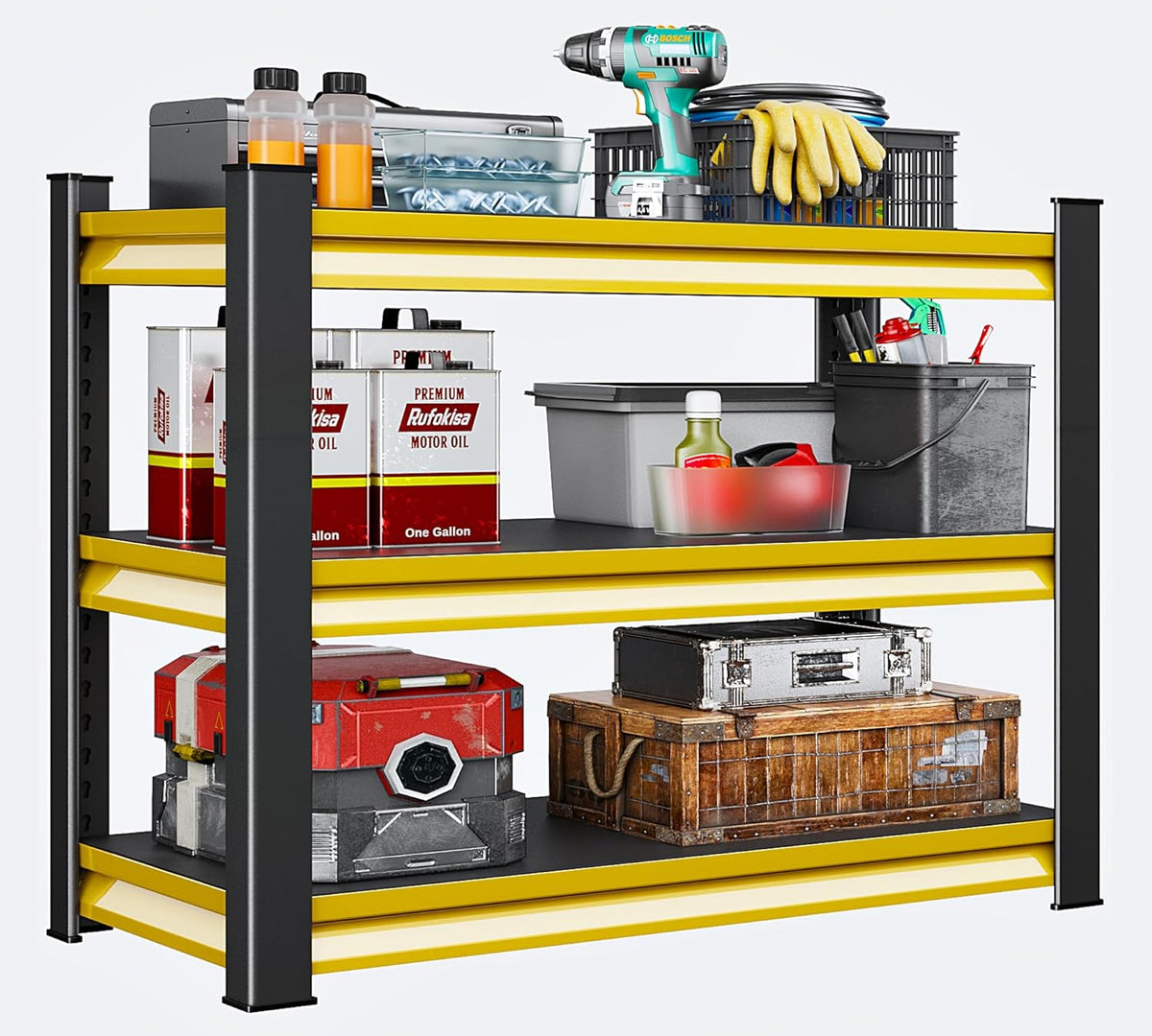 40" W Garage Shelving Heavy Duty, 1500LBS Loads Adjustable Garage Storage Shelves,3-Tier Metal Storage Racks and Shelving Units, Utility Rack Shelves,40" W x 18" D x 36" H,Yellow