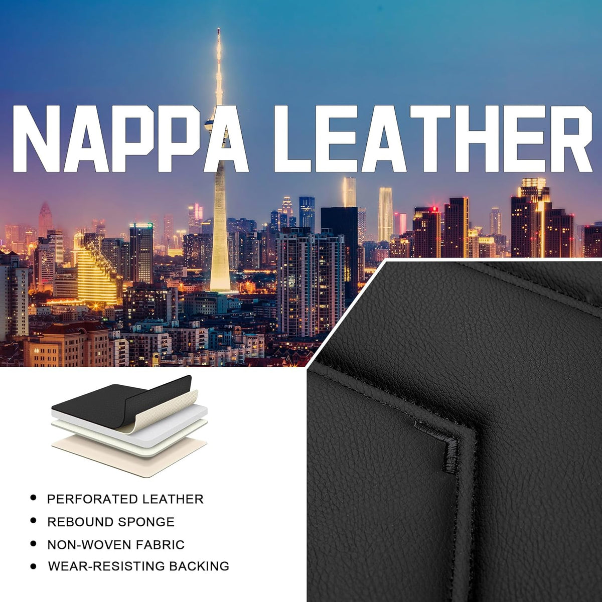 Car Seat Covers for Chrysler Pacifica 2004-2025, Stylish Sport Seat Cover, Premium Nappa Leather Car Seat Cover. Automobile Seat Covers Sets.(Standard 5 Seats/Pure Black)