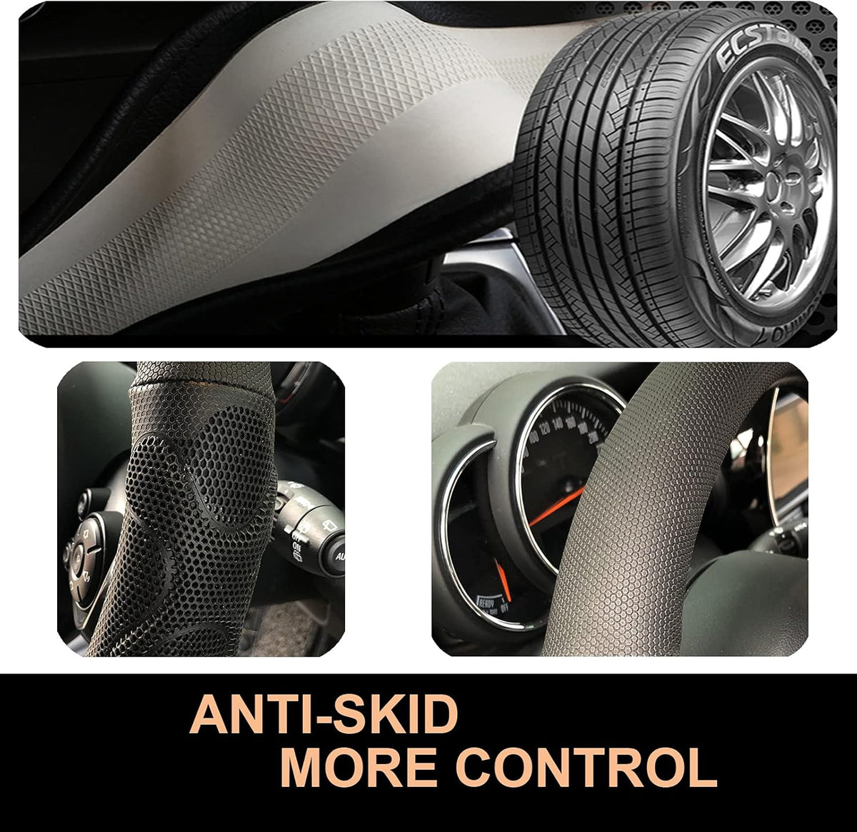 PINCTROT Large Size Comfy Grip Steering Wheel Cover, Anti-Slip Design, 15.5-15.75 Inch(Silicone Black)