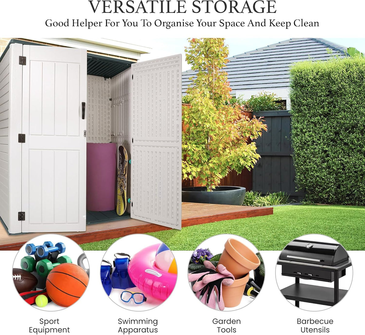 Outdoor Storage Cabinet, 52 Cu ft Resin Storage Box for Patio Garden Yard - Weatherproof Outdoor Storage Shed for Tools Pool Supplies - Lockable Vertical Storage Shed