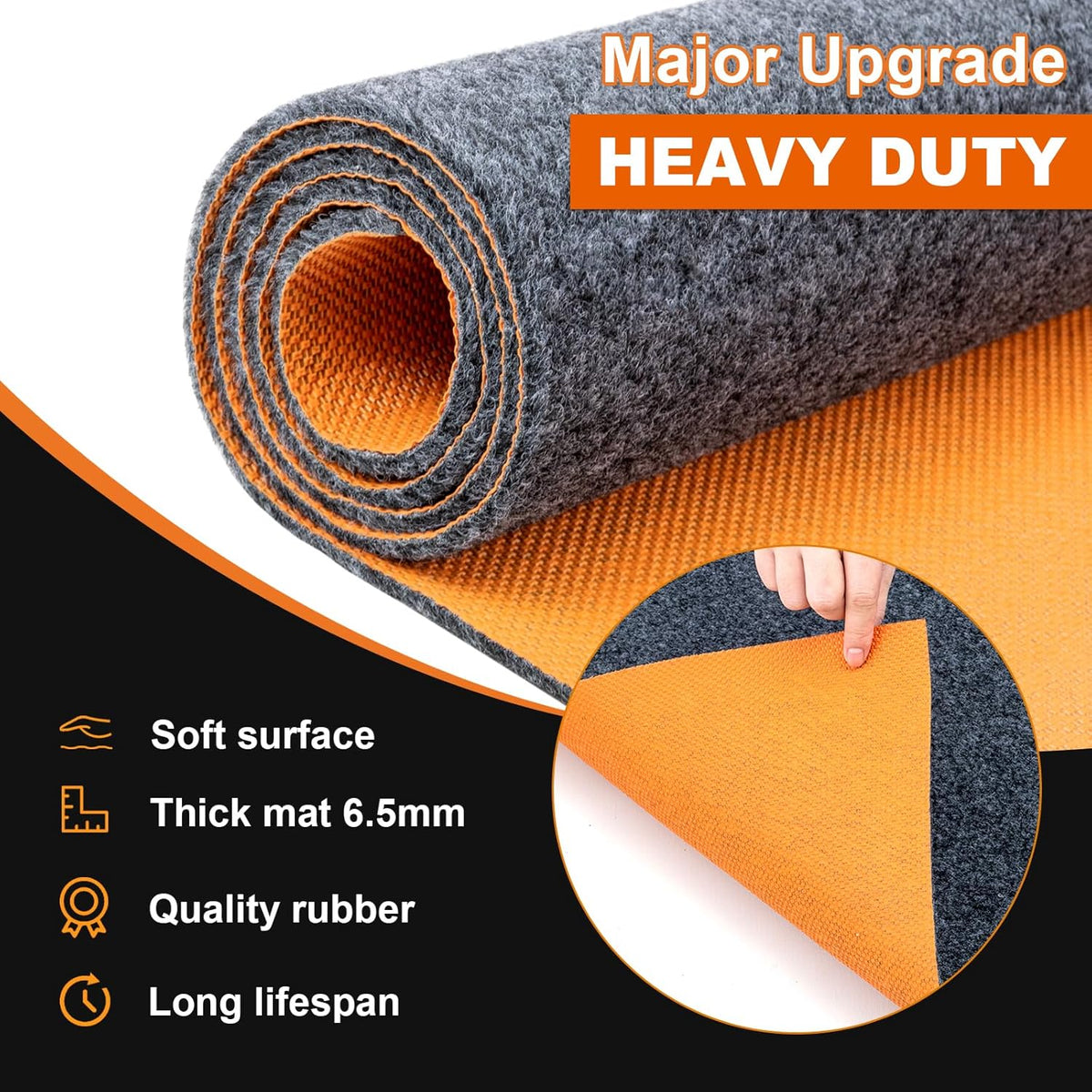 64 X 32 Inch Heavy Duty Oil Spill Mat, 6.5mm Thickened Garage Floor Mat for Under Car, 1/4" Waterproof Rubber Backing Absorbs Oil Quickly, Washable, Reusable, Durable, Non-Slip
