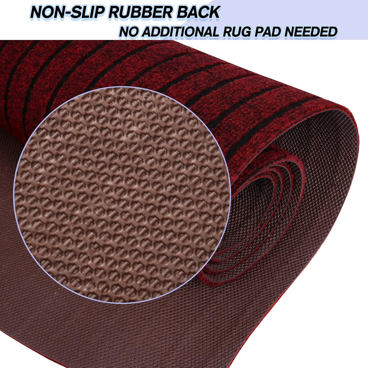 Custom Size Backed Non-Slip Area Rugs Runner, Easy Clean, Waterproof Runner Rugs for Hallway Entryway, Kitchen, Laundry, 2FT x 46FT, Red Stripe