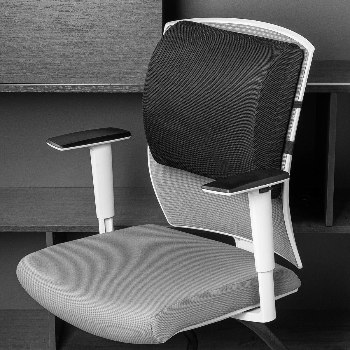 Amazon Basics Rectangular Comfortable Back Support Cushion for Office Chairs, Memory Foam, Black