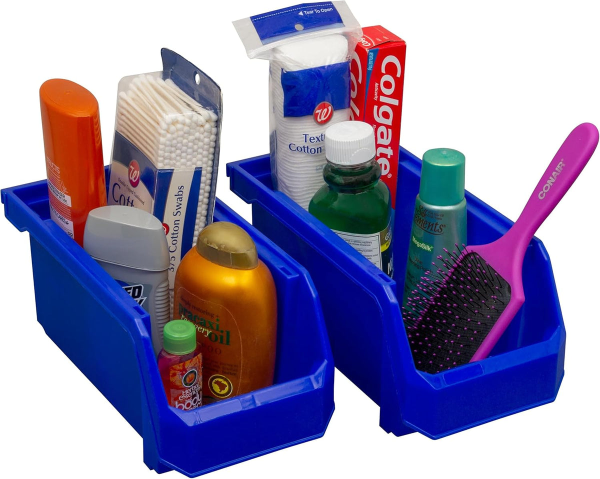 Plastic Containers for Organizing and Storage Bins for Closet, Kitchen, Office, Garage or Pantry Organization, Stackable Bins, Medium (11" x 5" x 5.5"), 8-Pack, Blue
