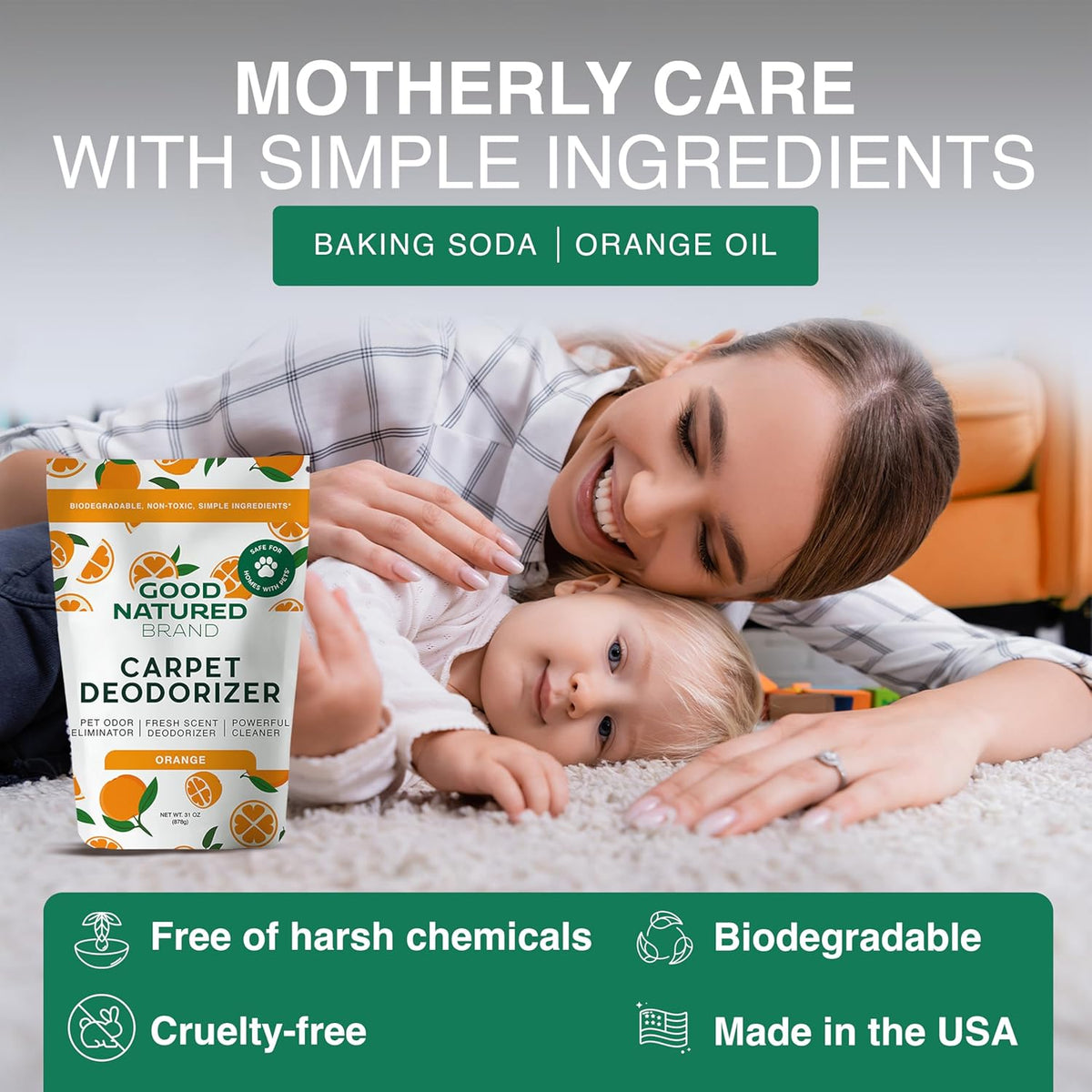 Good Natured Brand | Carpet Deodorizer & Freshener Powder | 31 oz Pet Odor Eliminator for Strong Odor & Pet Urine | Fresh Natural Sweet Orange Scent | Safe for Homes with Pets