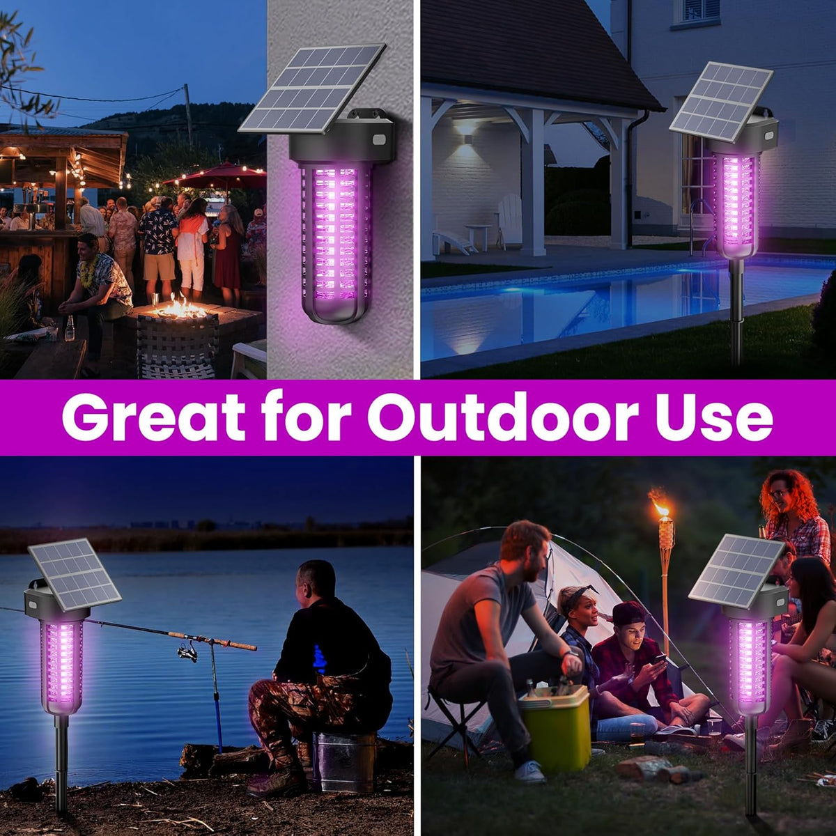 Solar Bug Zapper Outdoor 2 Pack, Garden Mosquito Zapper Waterproof & Cordless & Rechargeable & Auto On/Off，Flying Insect Zapper Mosquito Killer Lamp Catcher Decorative Light for Patio