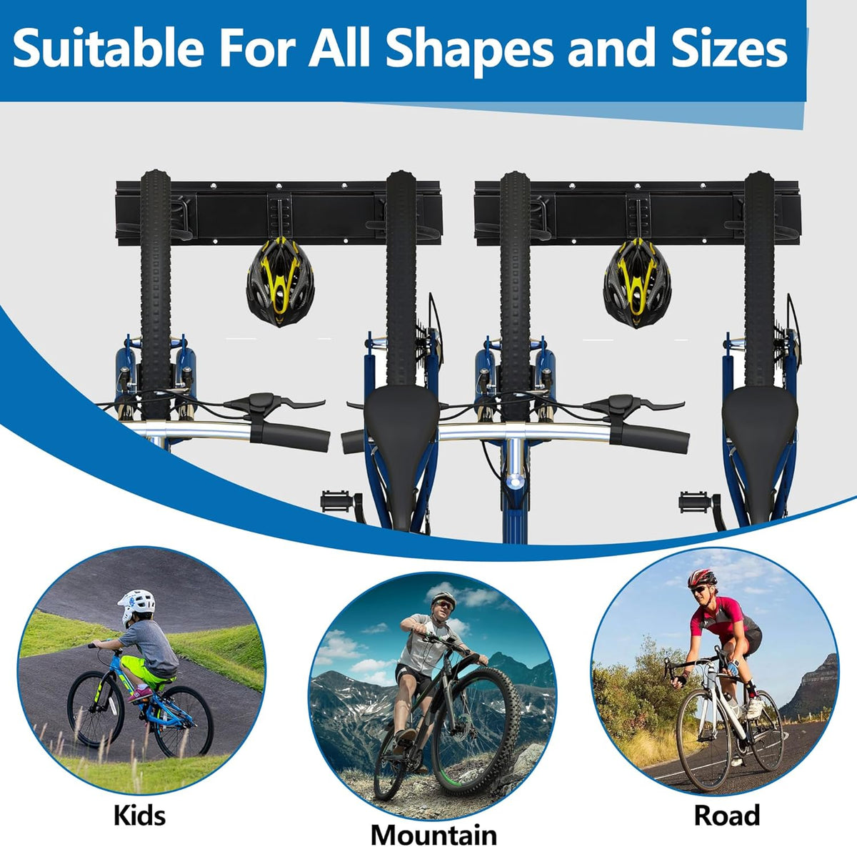 Sinoer Bike Storage Rack,Bike Wall Rack, Bike Storage Wall Mount for 6 Bikes + 5 Helmets Tool Storage Hook Adjustable for Garage or Home Vertical Bike Rack, 20 inches / 511mm - 3 Rails