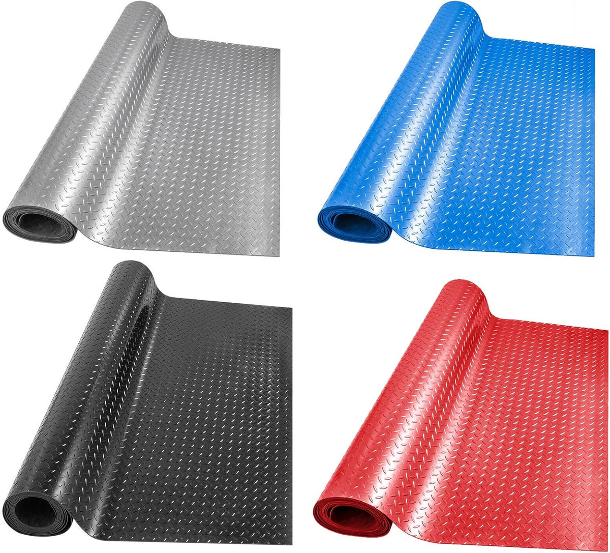 Boshen 5Ft x 17Ft Garage Floor Mat 2.5mm Thickened Rubber Flooring Roll 85sqft Diamond Plate PVC Rubber Trailer Mat Non-Slip Floor Protector Mat for Garage Warehouse Basement Trailer - Black