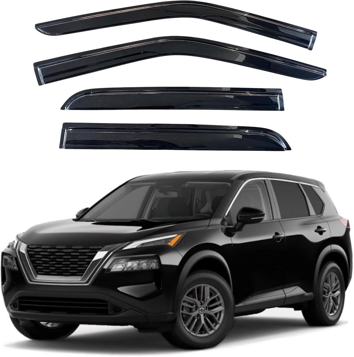 KPY Window Visor Compatible with Nissan Rogue 2021-2025, 4PC Rain Guard Side Window Vent Deflectors Tape-On Mugen Style, 2021 2022 2023 2024 2025 (Not for Rogue Sport & Select)