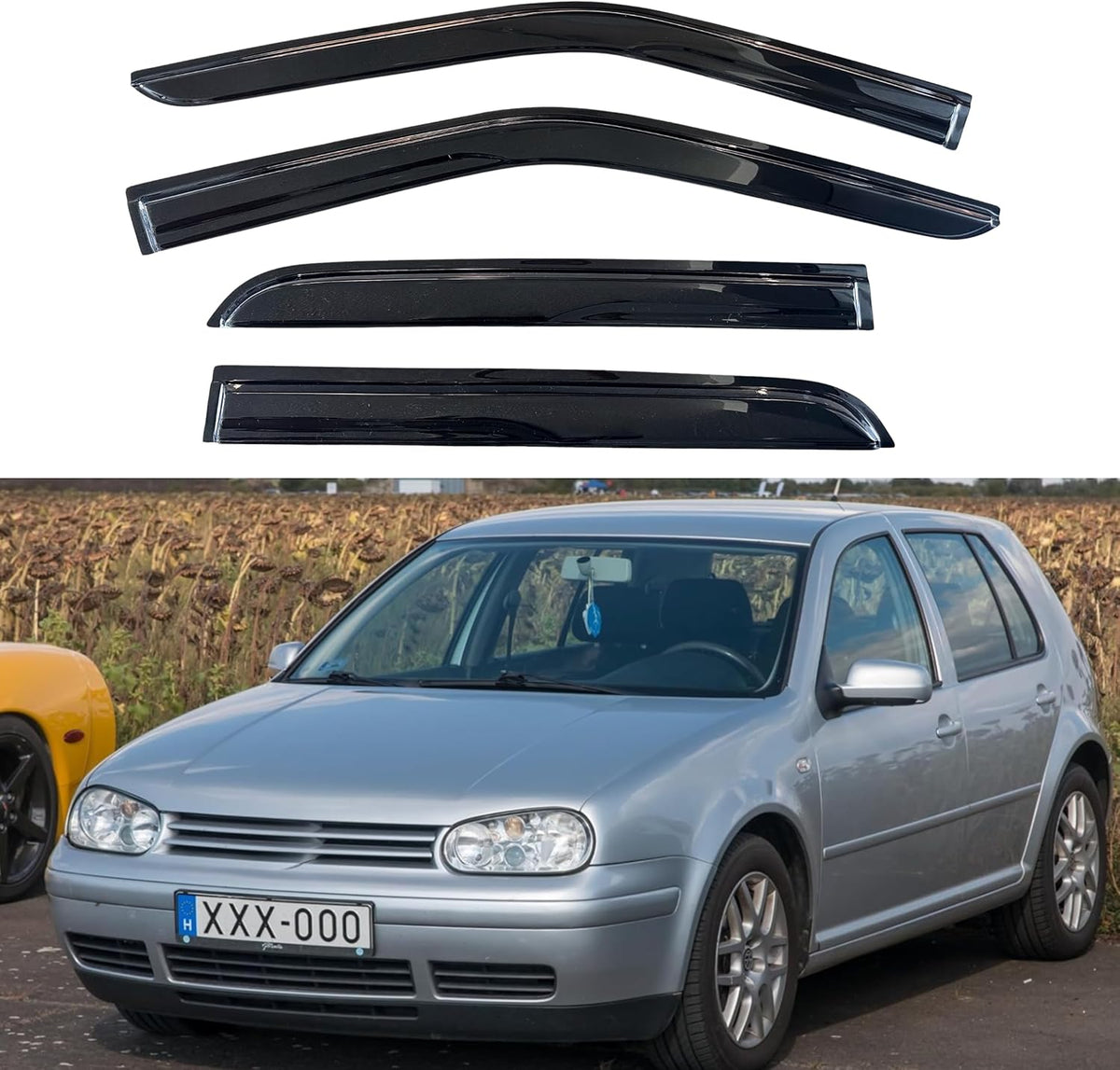 KPY Window Visor Compatible with Volkswagen (VW) Golf MK4 Hatchback 1997-2003, 4PC Rain Guard Side Window Vent Deflectors Tape-On Mugen Style, 1997 1998 1999 2000 2001 2002 2003