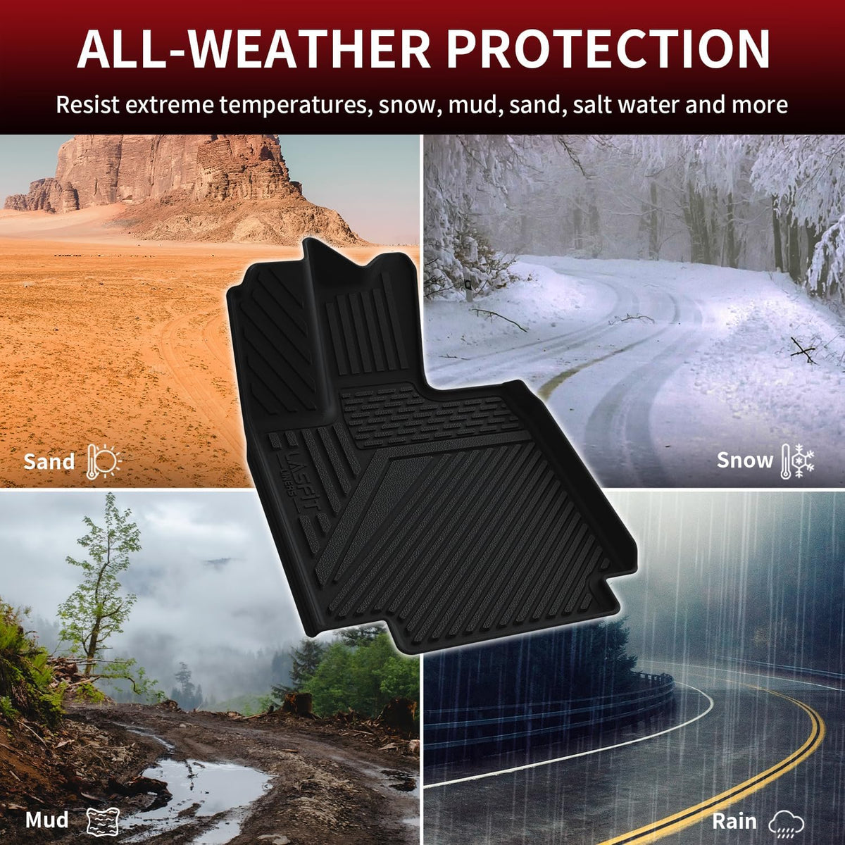 LASFIT Premium Extra Thick Floor Mats for Tesla Cybertruck 2023 2024 2025 All Weather TPE Custom Fit Pickup Interior Accessories Front Rear Car Liner 1st & 2nd Rows Set, Black