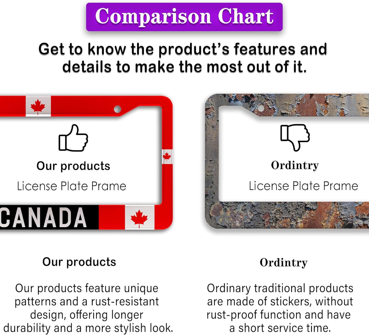 License Plate Covers Red, Black, White License Plate Frames Canada Flag Universal Aluminum Car Accessory 2 Pack with Screw Covers Set