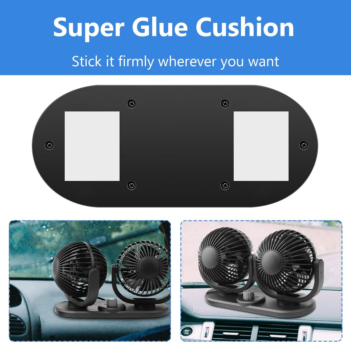 12V Car Fans Cooling Air Fan Powerful Dashboard Electric Dual Car Fan Cigarette Lighter Low Noise 360 Degree Rotatable for Truck Vehicle Boat Van SUV RV