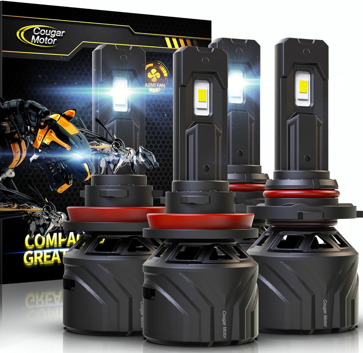 Cougar Motor 9005 H11 Bulbs, HB3 H8 H9 Fog Lights Combo(2 Sets) 6500K White Non-Polarity Fog Bulb or Off-Road Use Plug and Play - Pack of 4