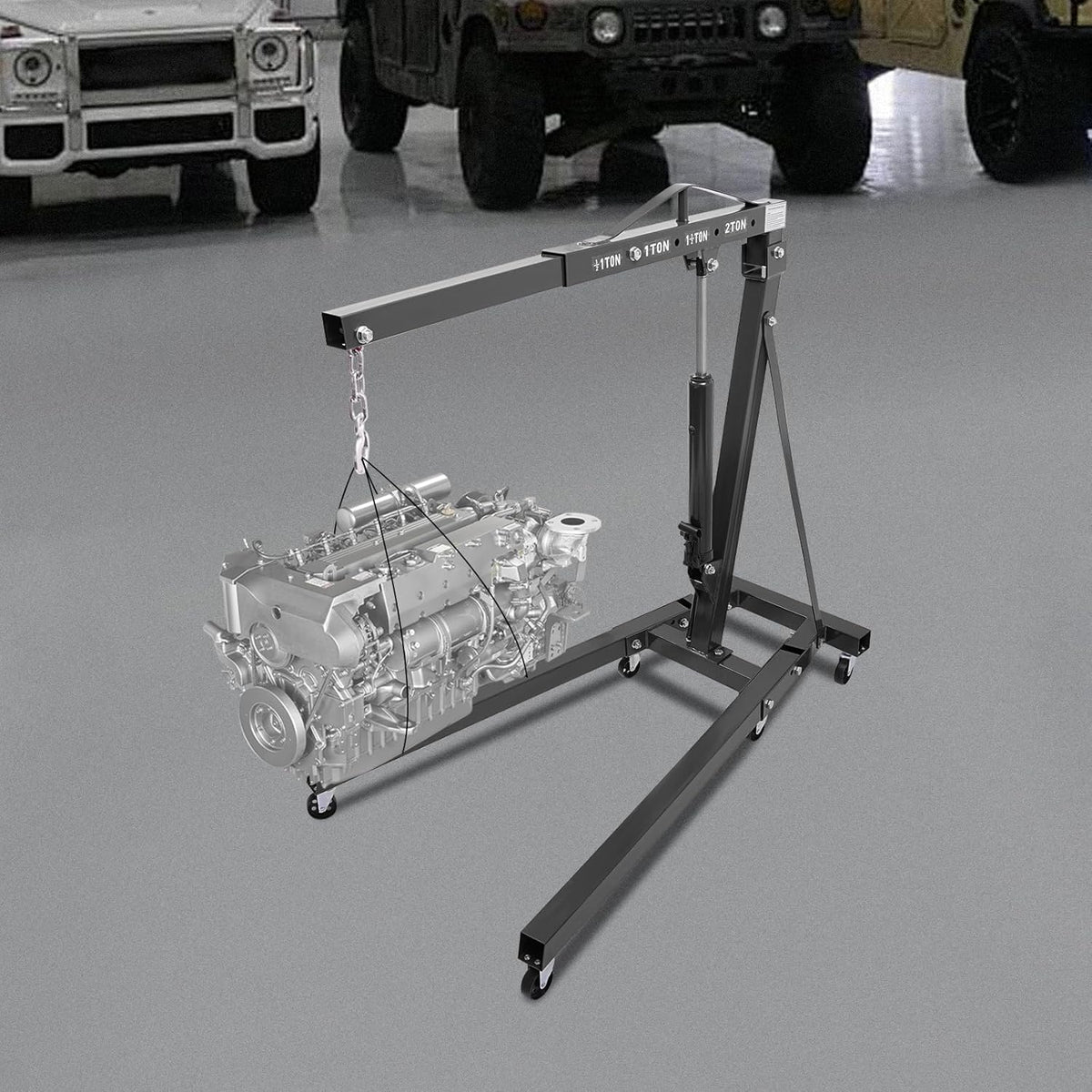 Folding Engine Hoist 1 Ton Engine Crane Lift with 6 Caster Wheels 2200LBS Steel Hydraulic Engine Crane 4 Adjustable Positions for Car Fixing Workshops Garages Warehouse(Sent in 2 Packages)