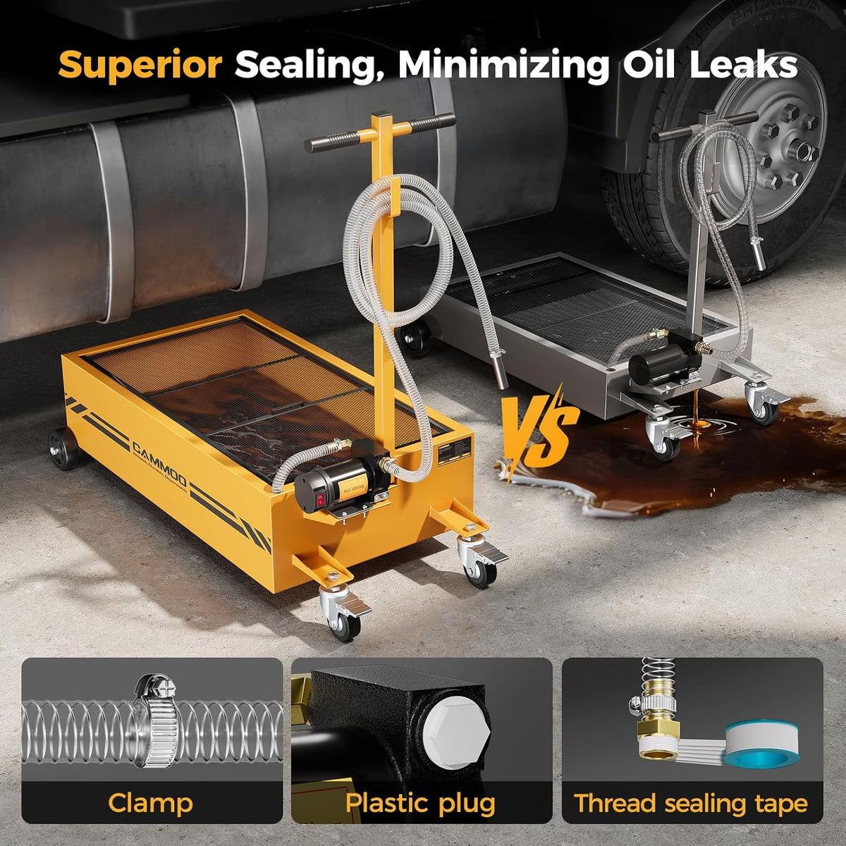 25 Gal Electric Oil Drain Pan, 110V High-Flow Pump, 9.8 FT Hose, 200 W Motor, 2 Locking Swivel Casters and 2 Directional Wheels Stable, Folding Handle, Heavy-Duty for Trucks, RVs, SUVs, Yellow