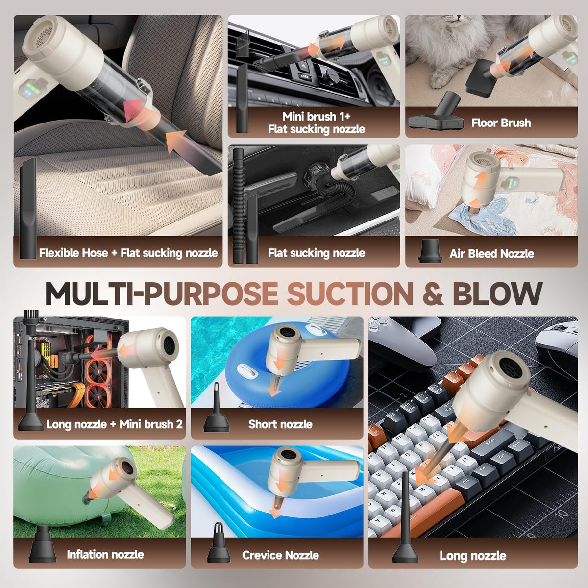 Car Vacuum, Handheld Car Vacuum Cleaner Cordless with Brushless Motor, 20000PA Suction High Power Rechargeable Vacuum Cleaner & Air Duster, 4-in-1 Portable Mini Hand Vacuum Blower with LED Display