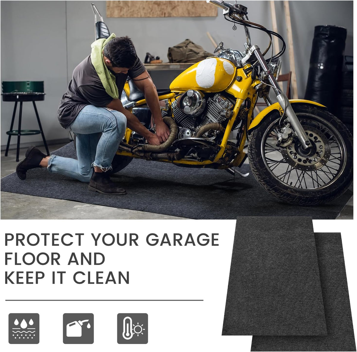 2 Pcs 36 x 60 Inch Oil Spill Mat for Driveway Garage Under Car Leaks Absorbent Oil Pad, Black Rubber Mat Garage Floor Protecting with Waterproof Backing, Reusable, Washable, Non Slip