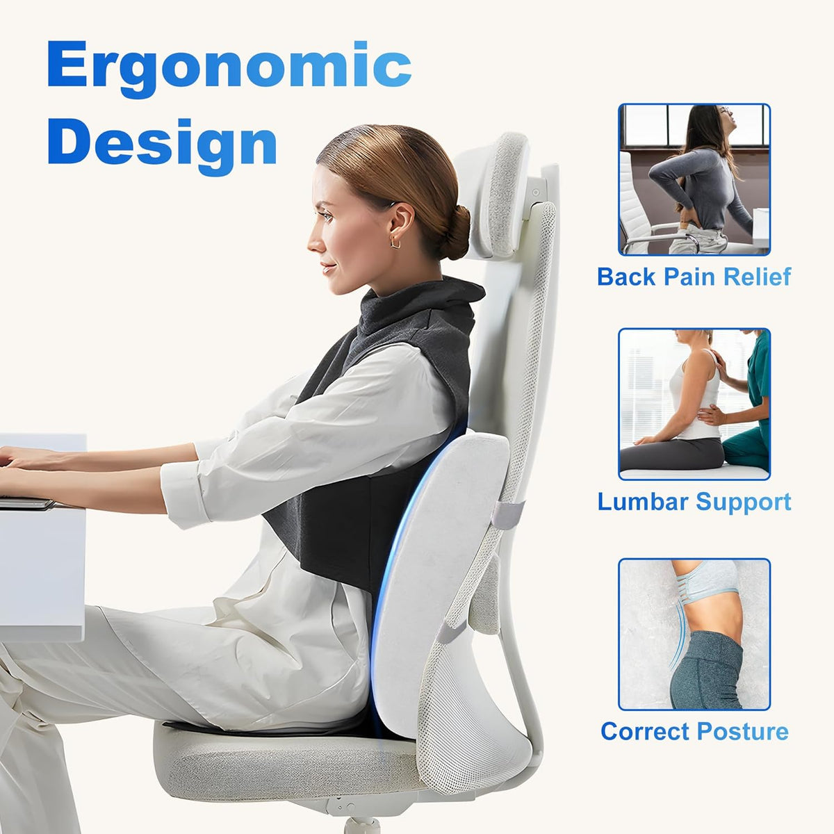 CILI Lumbar Support Pillow for Office Chair, Heated Back Support with Vibration, Back Massager for Chair, Rest Cushion Pillow for Desk Chair Sofa, Gifts for Mom Dad Women Men(Blue)