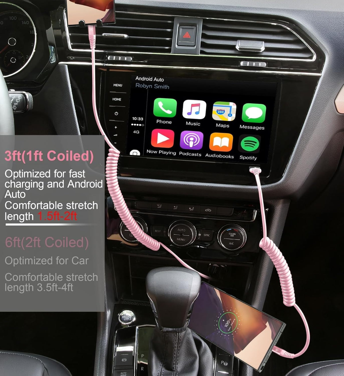 USB A to C Cable Fast Charging 3FT for Car, 2Pack USB Type C Charger Cable for iPhone 16, USB-C Cable Compatible with iPhone 15/Plus/Pro/Pro Max/Samsung Galaxy A10e A20-Pink