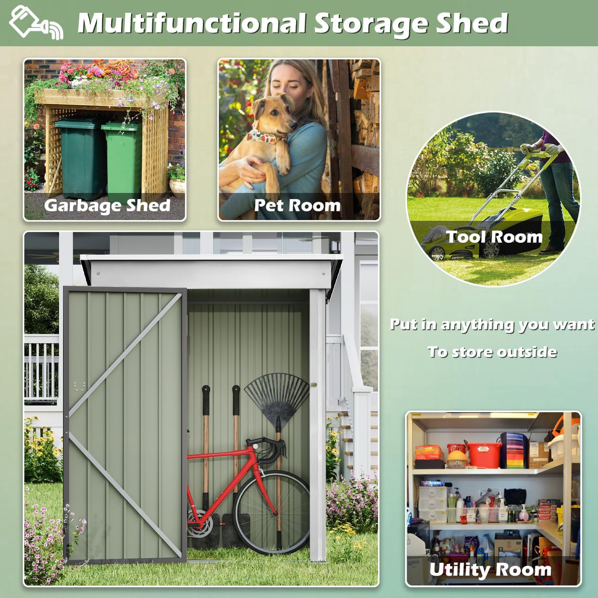 Devoko Outdoor Storage Shed 5 x 3 FT Lockable Metal Garden Shed Steel Anti-Corrosion Storage House with Single Lockable Door for Backyard Outdoor Patio (Gray)
