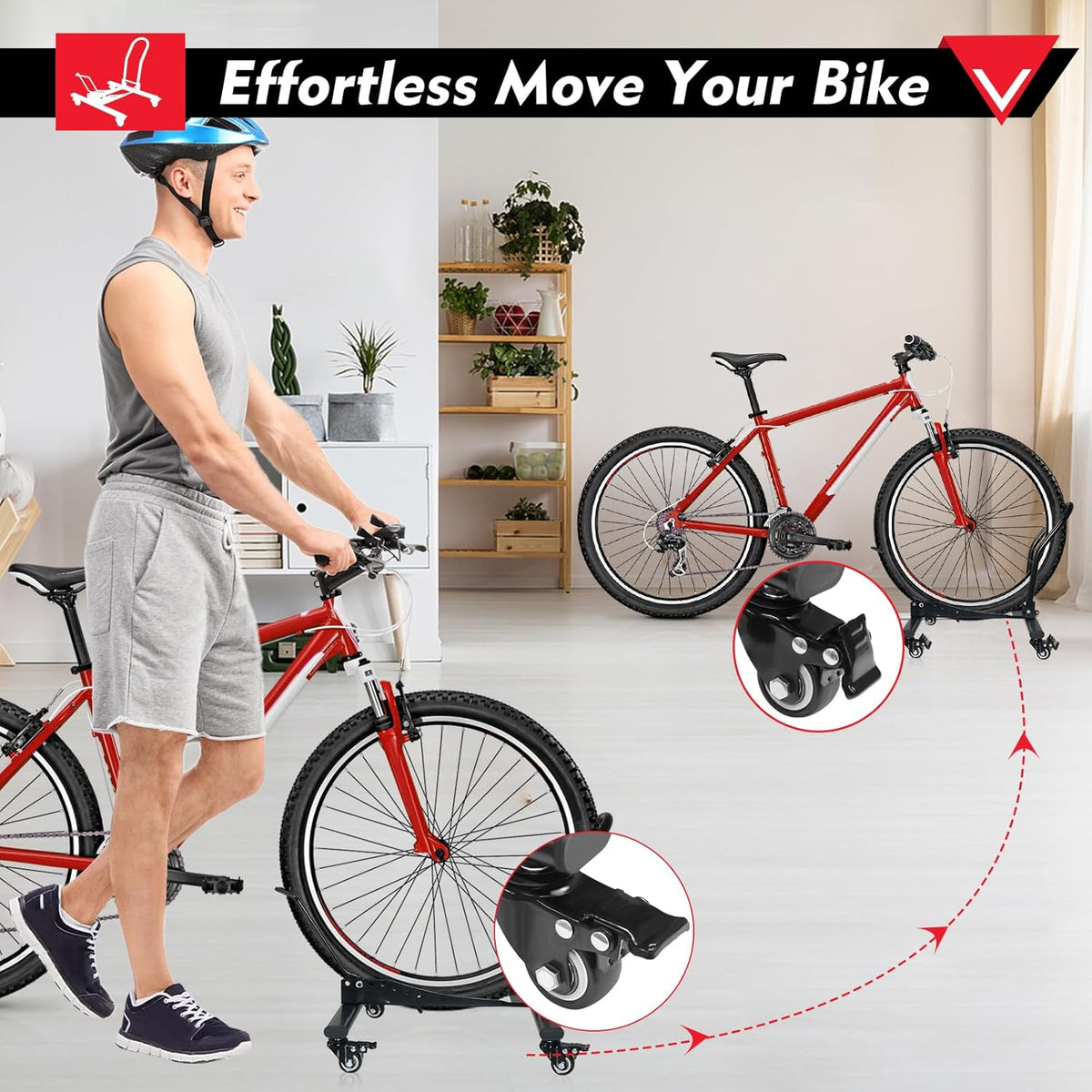 Bike Floor Stand Freestanding Space-Saving Indoor Garage Bike Storage Bicycle Parking Rack Adjustable for 20"-29" Mountain Road Bikes
